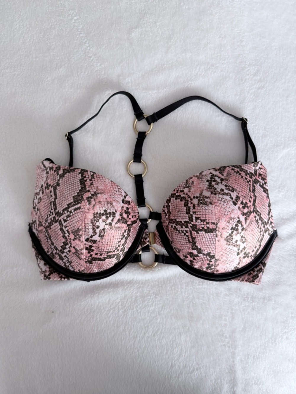Victoria's Secret Pink Snake-Print Strappy Bra with Black Accents